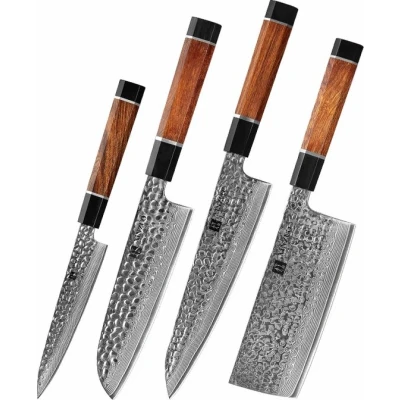 Afbeelding van Gehamerd Damaststaal (67 laags) Xinzuo PM8 Series Professionele 4 delige keukenmessen set
