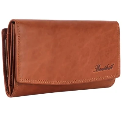Afbeelding van Benthill Grote damesportemonnee van echt leer XXL portemonnee met RFID bescherming Vintage voor dames veel kaartvakken, grijs., Retro
