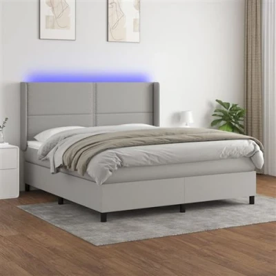 Afbeelding van vidaXL Boxspring met matras en LED stof lichtgrijs 180x200 cm