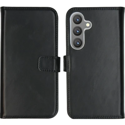 Afbeelding van Selencia Hoesje Geschikt voor Samsung Galaxy S24 Met Pasjeshouder Echt Lederen Bookcase Zwart