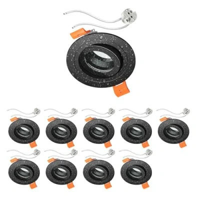 Afbeelding van ledscom.de 10 stuks inbouwframe voor badkamerplafond ERID vochtige ruimte badkamer IP44 rond zwenkbaar mat zwart GU5.3 fitting incl.