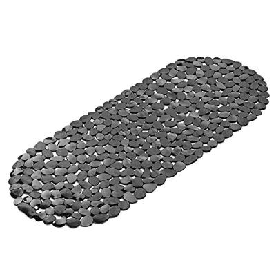 Afbeelding van Navaris badmat anti slip voor badkuip Langwerpige douchemat 99 x 39 cm met steenmotief Stijlvolle badkuipmat zuignappen Zwart