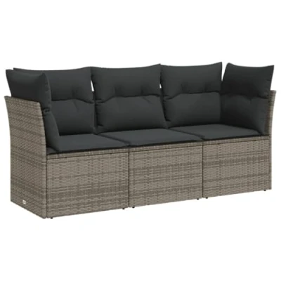 Afbeelding van 3 delige Loungeset met kussens poly rattan grijs