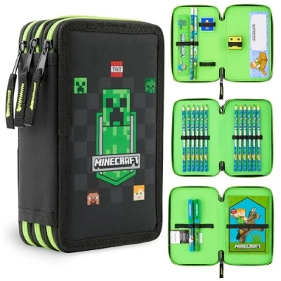 Afbeelding van Minecraft Schooltas voor kinderen, met meerdere vakken, schrijfwaren inbegrepen, schoolbenodigdheden, Zwart AOP, Modern