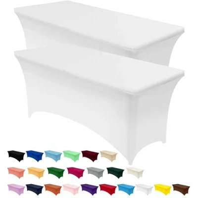Afbeelding van Utopia Kitchen Spandex tafelkleed 2 pakken [122L x 76B 76H cm, wit] strak, passend, wasbaar en kreukherstellend stretch rechthoekige patio tafelhoes voor evenement, bruiloft, banket feesten [4