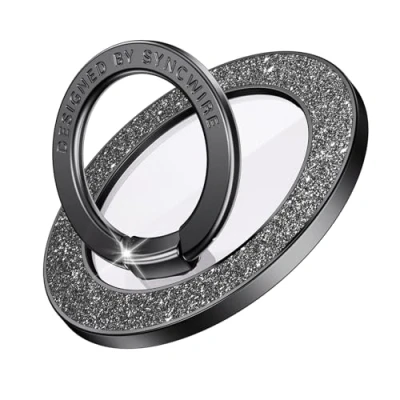 Afbeelding van Syncwire MagSafe telefoongreep, magnetische telefoonring, glinsterende draaibare en afneembare standaard voor iPhone 15 Pro Max, 14, 13, 12, Android, diamant zwart