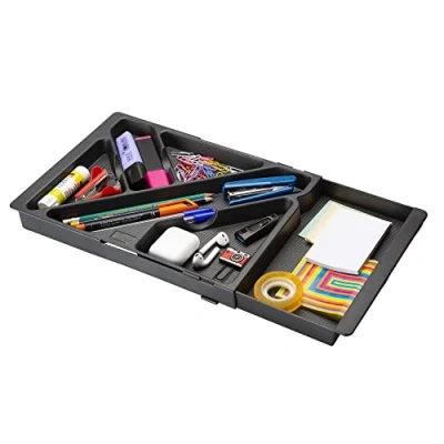 Afbeelding van Uitschuifbaar dienblad voor bureaulade, gemaakt van gerecycled kunststof, 32,8 45,2 x 22,5 2,5 cm, geschikt alle laden, zwart, in Spanje, Stey