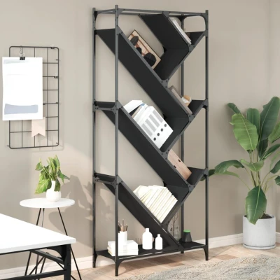 Afbeelding van Boekenkast 79x30x180 cm bewerkt hout en metaal zwart