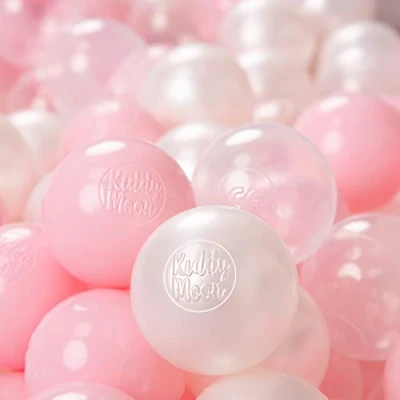 Afbeelding van KiddyMoon 200 stuks speelballen van zachte kunststof, voor kinderen, 6 cm, kleurrijk, gecertificeerd, made in EU, lichtroze/parel/transparant