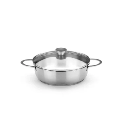 Afbeelding van BRA Ancora Lage kookpan, 26 cm, roestvrij staal 18/10, met glazen deksel, geschikt voor alle warmtebronnen, inclusief inductie