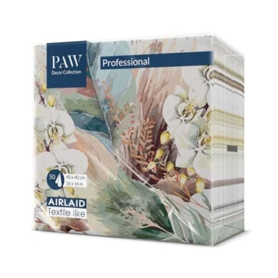 Afbeelding van PAW Serviette de Table Papier Airlaid (40 x 40 cm) I 50 Pièces Idéal pour Mariage, Baptême, Communion, Anniversaire Serviettes en Tissu Décoration Feuilles Brumeuses