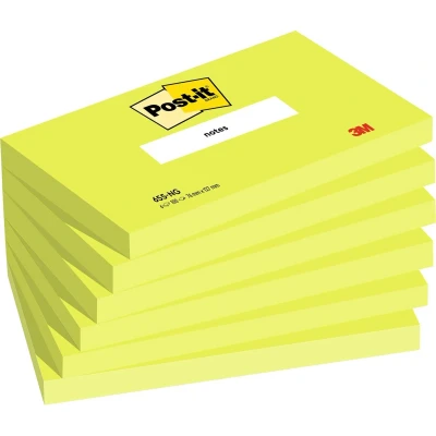 Afbeelding van Post it Notes, 100 Vel, Ft 76 X 127 Mm, Neongroen, Pak Van 6 Blokken Memoblok