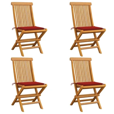 Afbeelding van Tuinstoelen 4 st met rode kussens massief teakhout
