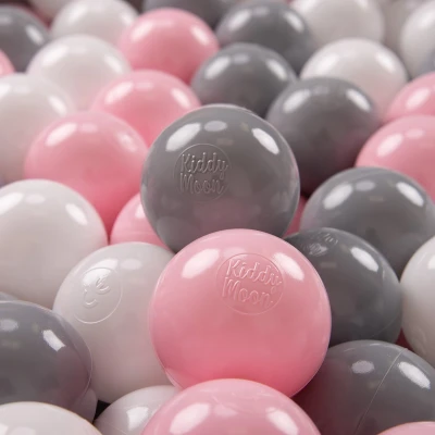 Afbeelding van KiddyMoon 200 ∅ 7cm kinderballen speelballen voor ballenbad baby plastic ballen made in eu, wit/grijs/powderroze