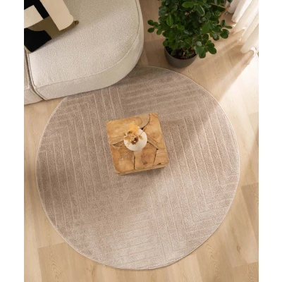 Afbeelding van Rond Tapijt/Vloerkleed Scandinavisch Contour Edge Beige 200 Cm