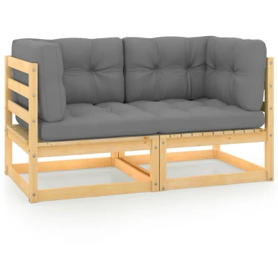 Afbeelding van 2 Delige Loungeset Met Kussens Massief Grenenhout Grijs 1 / Naturel Tweezitsbank