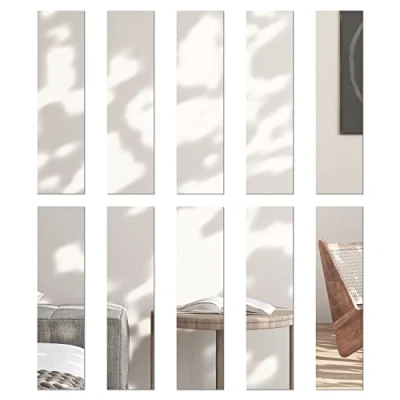 Afbeelding van DRERIO Set van 10 gestreepte acrylspiegels 20 x 5 cm 2 mm HD niet klevend frameloos onbreekbaar voor thuis, decoratie