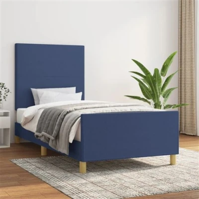 Afbeelding van vidaXL Bedframe met hoofdbord stof blauw 90x200 cm