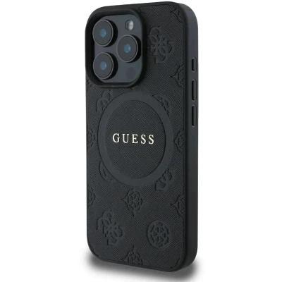 Afbeelding van Guess GUHMP16LPSAPSMEK iPhone 16 Pro 6.3&quot; zwart/zwarte hardcase Saffiano Peony Classic Logo MagSafe