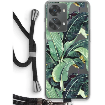 Afbeelding van Case Company® hoesje met Koord geschikt voor OnePlus Nord 2T Bananenbladeren Telefoonhoesje Zwart Bescherming aan alle Kanten en Over de Schermrand