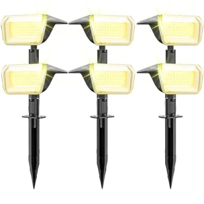 Afbeelding van Linkind Buitenlamp op zonne energie, extra lange levensduur, 60 leds, zonnelamp voor buiten, 800 lm, IP67, buitenverlichting tuin, pad, warmwit, 6 stuks