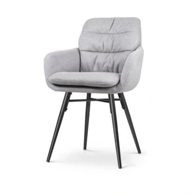 Afbeelding van Nolon Nena Mia Eetkamerstoel Beige met Armleuning Stof Zwarte Houten Poten