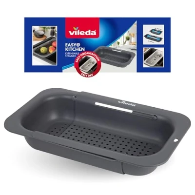 Image de Vileda Passoire pour évier extensible (34 à 48 cm), pratique, réglable les éviers de différentes tailles, en polypropylène qualité supérieure, robuste et adaptée un usage alimentaire