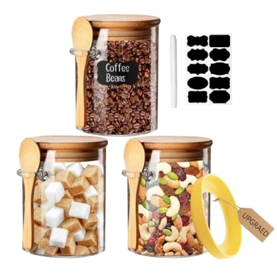 Afbeelding van glazen containers, voorraadpotten met deksel, luchtdicht en lepel, voedselopslagpotten, nachtelijke haverpotten, maaltijdvoorbereidingsdoos, keukenopslag, voorraadpot, koffiepot,