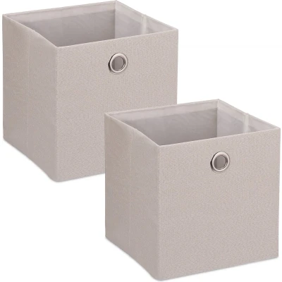 Afbeelding van Relaxdays linnen opbergmand set van 2 opbergbox 30,5 x cm opvouwbaar beige