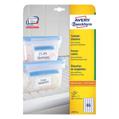 Image de Avery l7971 25 1625 étiquettes spéciales congélation 38,1 x 21,2mm