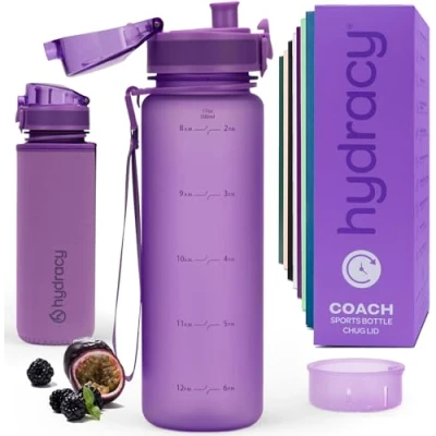 Afbeelding van Hydracy Waterfles, 500 ml, BPA vrij, fles met tijdmarkering, infuser en veilige vergrendeling, neopreen hoes, waterdicht, lekvrij, herbruikbaar, licht, ideaal voor sport, school
