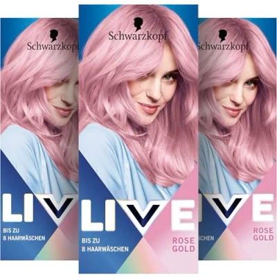 Afbeelding van Schwarzkopf LIVE Pretty Pastels Set van 3 semi permanente kleuren P123 roségoud (3 x 142,5 ml), houdt tot 8 wasbeurten, met conditioner voor intensieve verzorging