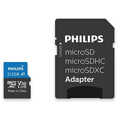 Afbeelding van Philips FM51MP65B micro SDXC kaart 512 GB Class 10 UHS I U3 4K V30 Inclusief SD adapter