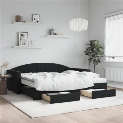 Afbeelding van vidaXL Slaapbank met onderschuifbed en lades 90x190 cm fluweel zwart