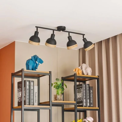 Afbeelding van Lindby buitenspot 4lichts ijzer, rotan H: 21.5 cm E14 zwart, natuur