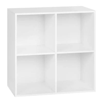 Afbeelding van WOLTU Boekenkast, opbergrek met 4 compartimenten, display voor woonkamer, kantoor, slaapkamer, in wit gestructureerd hout, 59,6 X 29 59,8 cm, SK002ws2