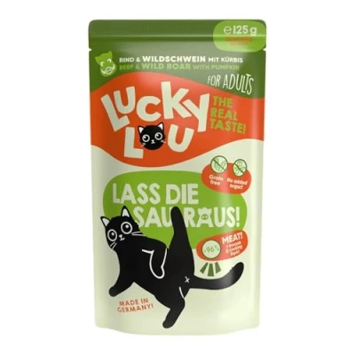 Afbeelding van 48x 125g Lucky Lou Rundvlees &amp; wild zwijn kattenvoer