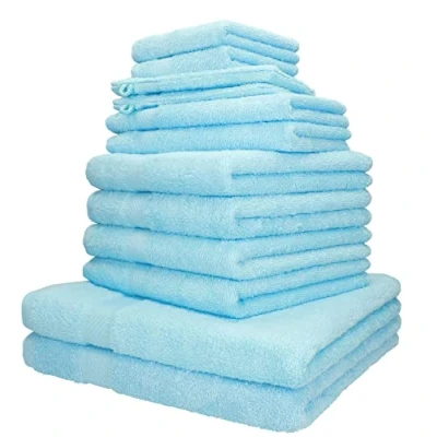 Afbeelding van Betz Set van 12 Palermo Handdoeken 2 Badlakens 4 Badhanddoeken Gastendoekjes Washandjes Badhandschoenen 100% Katoen Turquoise
