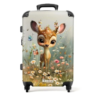 Afbeelding van NoBoringSuitcases.com® Koffer groot Rolkoffer lichtgewicht Jong hertje in kleurrijke bloemenweide Reiskoffer met 4 wielen Grote trolley XL 20 kg bagage