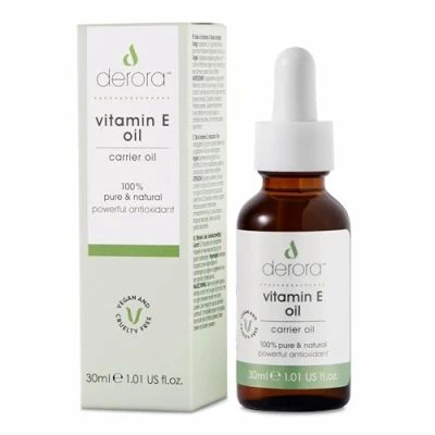 Afbeelding van Derora Vitamine E olie, voedt huid, haar en nagels, 100% zuiver, natuurlijk, 30.000 IE, krachtige antioxidant, voor alle huidtypes, veganistisch dierproefvrij, 30 ml