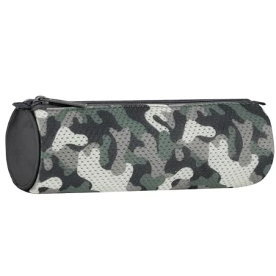 Afbeelding van Camouflage Tube Pennenbakje met Net, voor Jongens 22x8x8cm