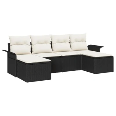 Afbeelding van vidaXL 6 delige Tuin Sofa Set met Kussens Zwart Poly Rattan
