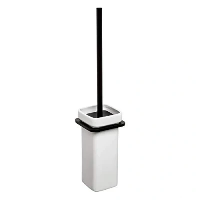Afbeelding van Tatay Bezemhouder voor wandmontage met beugels en handvat van mat zwart geanodiseerd aluminium keramische ontvanger. Dubbel bevestigingssysteem, schroeven lijm &amp; fixsysteem, zonder boren.