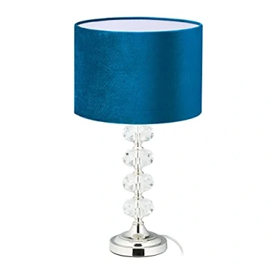 Afbeelding van Relaxdays tafellamp fluweel E14 fitting nachtkastlamp kristal schemerlamp met kap