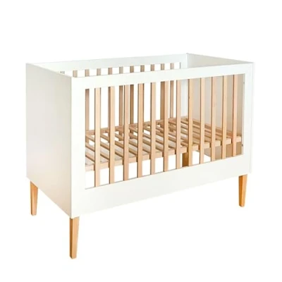 Afbeelding van ATB Baby Bed Massief Eiken Verstelbaar Inclusief Matras Wit / Naturel 120 x 60 CM