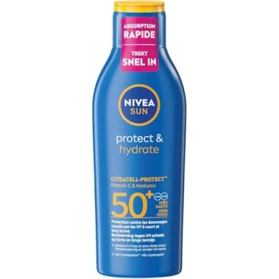Image de NIVEA SUN Lait Solaire Protect &amp; Hydrate SPF 50 200 ml — Crème résistante à l&#039;eau Protège et Haute Protection Visage Corps