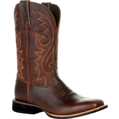 Afbeelding van KKPW Cowboylaarzen Wijde Klassieke Vintage Mid Kuit Geborduurde Puntige teen Blokhak Lange Slip on Laarzen, Bruin, Bruin