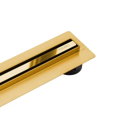 Afbeelding van BALNEO Douchekaneel, afvoergarnituur 80 cm, vloersifon spiegel goud van roestvrij staal, smalle plaat 14 mm, complete set, onderkant 57 douchegoot Slim &amp; Low Proline