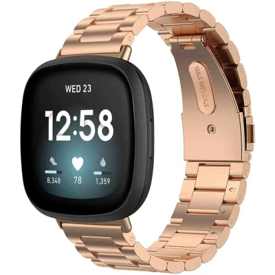 Afbeelding van imoshion Bandje met Horlogeband inkorter Geschikt voor Fitbit Versa 4, 3, Sense 2, Stalen band zonder installatiehulp Rosé Goud