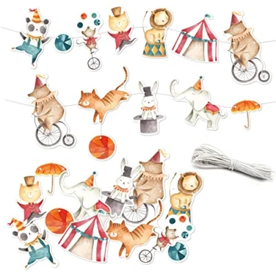 Afbeelding van Papierdrachen Set van 3 verjaardagsslingers Circus Decoratie Voor kinderverjaardag 10 m feestslinger je feest meisjes en jongens Feestdecoratie